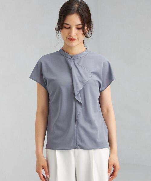 green label relaxing（グリーンレーベルリラクシング）の「D ライトポンチ スタンドネック フリル フレンチ スリーブ プルオーバー カットソー（Tシャツ/カットソー・レディース・コバルトブルー/ホワイト/ダークグレー・FREE）」の4枚目の写真