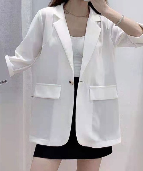 SPIGA（スピーガ）の「7分袖シンプルテーラーJK（テーラードジャケット・レディース・ホワイト/ブラック・FREE）」の2枚目の写真