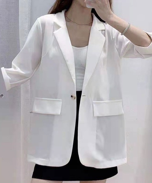 SPIGA（スピーガ）の「7分袖シンプルテーラーJK（テーラードジャケット・レディース・ホワイト/ブラック・FREE）」の3枚目の写真