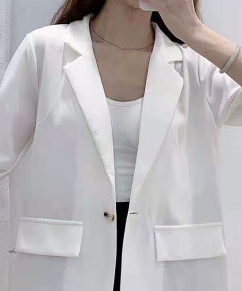 SPIGA（スピーガ）の「7分袖シンプルテーラーJK（テーラードジャケット・レディース・ホワイト/ブラック・FREE）」の4枚目の写真