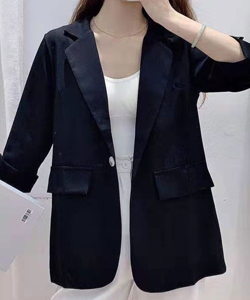 SPIGA（スピーガ）の「7分袖シンプルテーラーJK（テーラードジャケット・レディース・ホワイト/ブラック・FREE）」の5枚目の写真