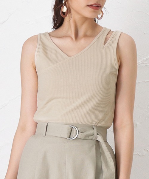 Howdy Marie（ハウディ―マリー）の「アシンメトリーデザイン タンクトップ（タンクトップ・レディース・アイボリー/グレー/ブラウン・フリー）」の2枚目の写真