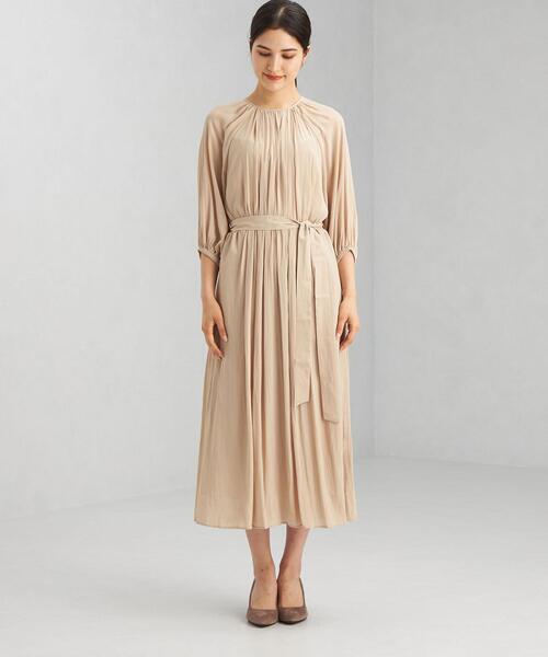 green label relaxing（グリーンレーベルリラクシング）の「バルーン スリーブ ウエスト ギャザー ワンピース ドット（ワンピース・レディース・ベージュ/その他1/オレンジ系その他・FREE）」の4枚目の写真