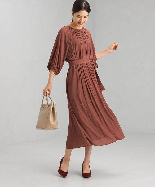 green label relaxing（グリーンレーベルリラクシング）の「バルーン スリーブ ウエスト ギャザー ワンピース ドット（ワンピース・レディース・ベージュ/その他1/オレンジ系その他・FREE）」の15枚目の写真