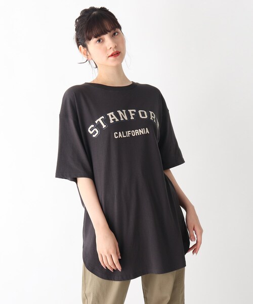 Cutie Blonde（キューティーブロンド）の「◆【S-L】カレッジロゴTシャツワンピース（ワンピース・レディース・オレンジ/チャコールグレー/オフホワイト・01/03/02）」の3枚目の写真