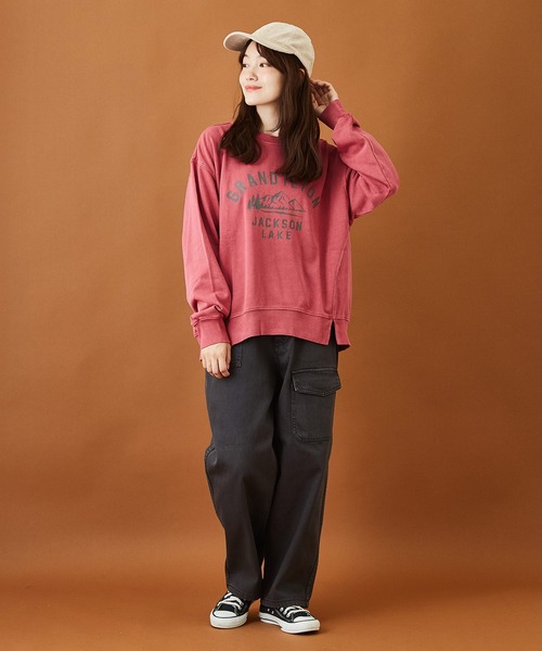 CUBE SUGAR（キューブシュガー）の「スウェットピグメント染めクルーネックプルオーバー（スウェット・レディース・ピンク/ネイビー/ベージュ/グリーン・M）」の6枚目の写真