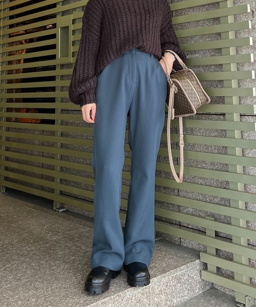 KOBE LETTUCE(コウベレタス)の「セミフレアスラックスパンツ(スラックス・レディース・ライトベージュ/グリーン/オレンジ/ダークブラウン/ブラック/チェック/ダークグリーン/グリーン系その他/その他/オレンジ系その他/ダークブルー/イエロー系その他/イエロー/ピンク/ライトオレンジ系/レッド・FREE/ショート/ONE SIZE)」の8枚目の写真