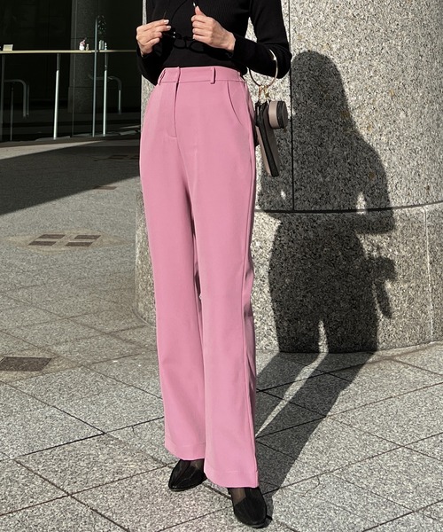 KOBE LETTUCE(コウベレタス)の「セミフレアスラックスパンツ(スラックス・レディース・ライトベージュ/グリーン/オレンジ/ダークブラウン/ブラック/チェック/ダークグリーン/グリーン系その他/その他/オレンジ系その他/ダークブルー/イエロー系その他/イエロー/ピンク/ライトオレンジ系/レッド・FREE/ショート/ONE SIZE)」の11枚目の写真