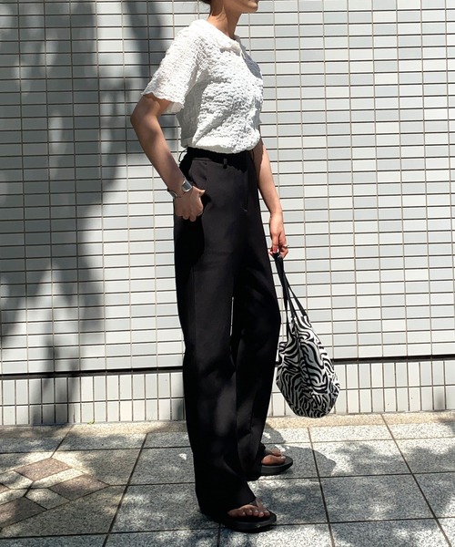 KOBE LETTUCE(コウベレタス)の「セミフレアスラックスパンツ(スラックス・レディース・ライトベージュ/グリーン/オレンジ/ダークブラウン/ブラック/チェック/ダークグリーン/グリーン系その他/その他/オレンジ系その他/ダークブルー/イエロー系その他/イエロー/ピンク/ライトオレンジ系/レッド・FREE/ショート/ONE SIZE)」の19枚目の写真