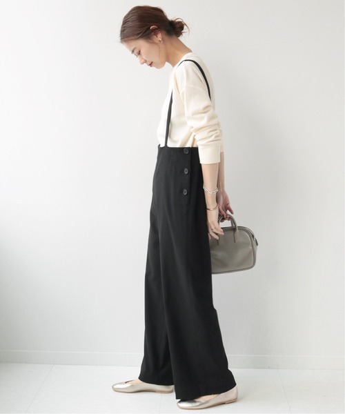 JOURNAL STANDARD relume（ジャーナルスタンダード　レリューム）の「T/Rストレッチサイドボタンサロペット◆（サロペット/オーバーオール・レディース・ブラック/キャメル・36/38）」の4枚目の写真