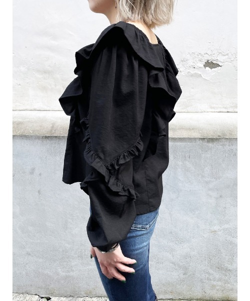 ENVYM(アンビー)の「ラッフルBlouse(シャツ/ブラウス・レディース・ゼブラ/ブラック・FREE)」の3枚目の写真