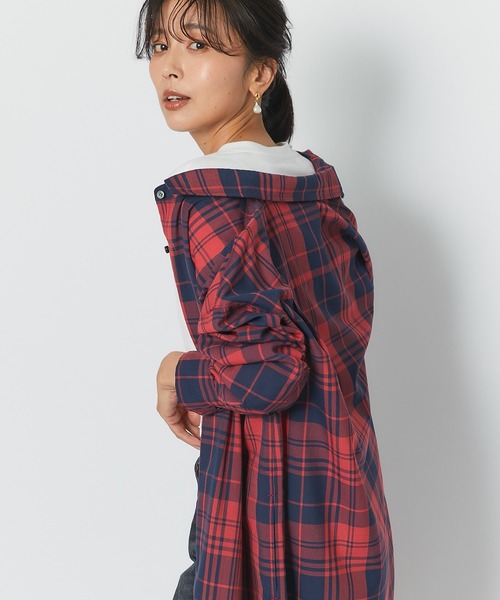 RIVE DROITE（リヴドロワ）の「着回しのできるデザインが魅力　チェックオーバーシャツワンピース（シャツワンピース・レディース・ネイビー/レッド・FREE）」の17枚目の写真