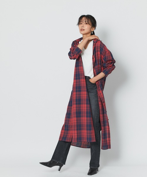 RIVE DROITE（リヴドロワ）の「着回しのできるデザインが魅力　チェックオーバーシャツワンピース（シャツワンピース・レディース・ネイビー/レッド・FREE）」の14枚目の写真