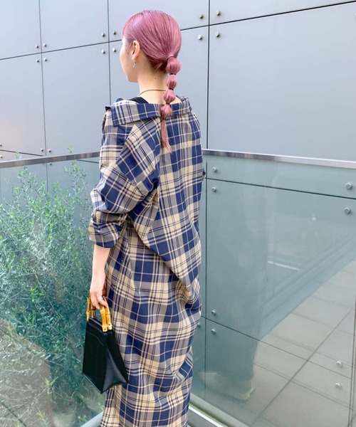 RIVE DROITE（リヴドロワ）の「着回しのできるデザインが魅力　チェックオーバーシャツワンピース（シャツワンピース・レディース・ネイビー/レッド・FREE）」の5枚目の写真