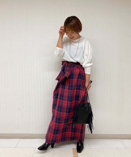 RIVE DROITE（リヴドロワ）の「着回しのできるデザインが魅力　チェックオーバーシャツワンピース（シャツワンピース・レディース・ネイビー/レッド・FREE）」の9枚目の写真