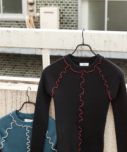Keeepy(キーピー)の「【Keeepy】rib knit rolled edge pullover(ニット/セーター・レディース・ブラック/ブルー・FREE)」の8枚目の写真
