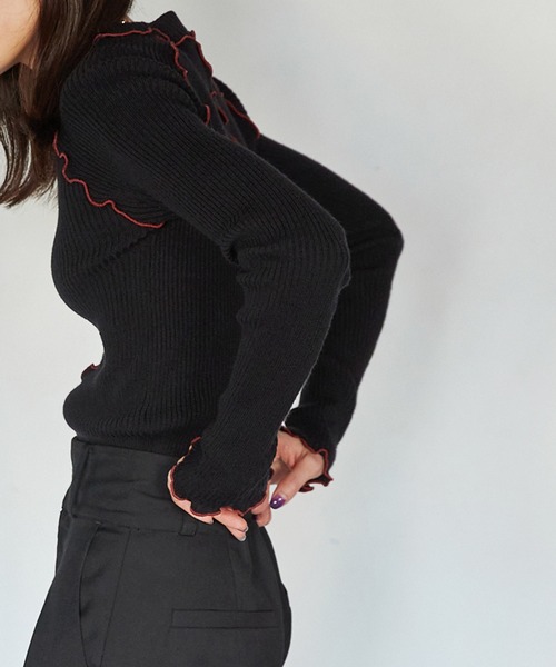 Keeepy(キーピー)の「【Keeepy】rib knit rolled edge pullover(ニット/セーター・レディース・ブラック/ブルー・FREE)」の9枚目の写真