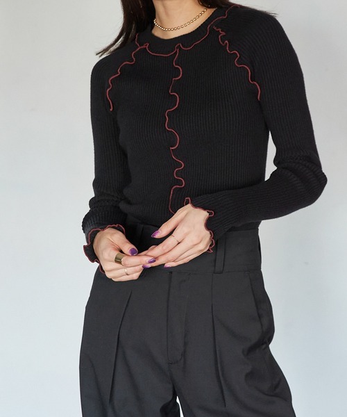Keeepy(キーピー)の「【Keeepy】rib knit rolled edge pullover(ニット/セーター・レディース・ブラック/ブルー・FREE)」の18枚目の写真