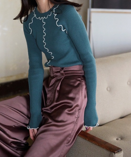 Keeepy(キーピー)の「【Keeepy】rib knit rolled edge pullover(ニット/セーター・レディース・ブラック/ブルー・FREE)」の4枚目の写真