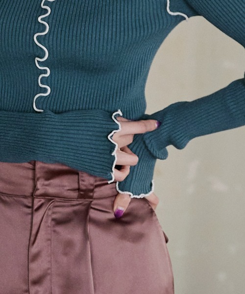 Keeepy(キーピー)の「【Keeepy】rib knit rolled edge pullover(ニット/セーター・レディース・ブラック/ブルー・FREE)」の10枚目の写真