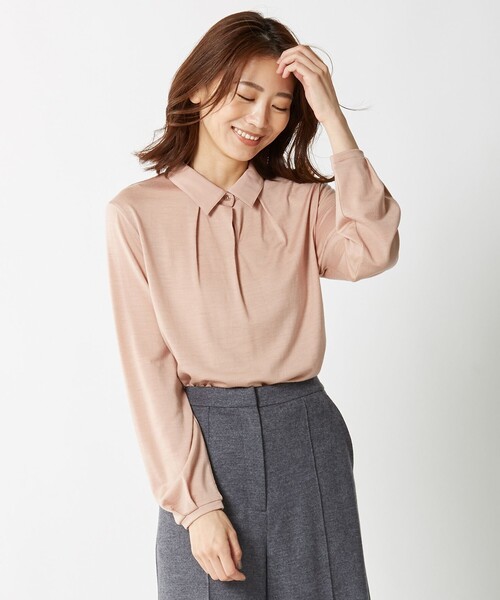 J.PRESS Ladies(J.プレス レディス)の「ウォッシャブルウールジャージー ボウタイ シャツ襟 カットソー(Tシャツ/カットソー・レディース・ピンク系/サックスブルー系/ライトグレー系/ワイン系・SMALL)」の4枚目の写真
