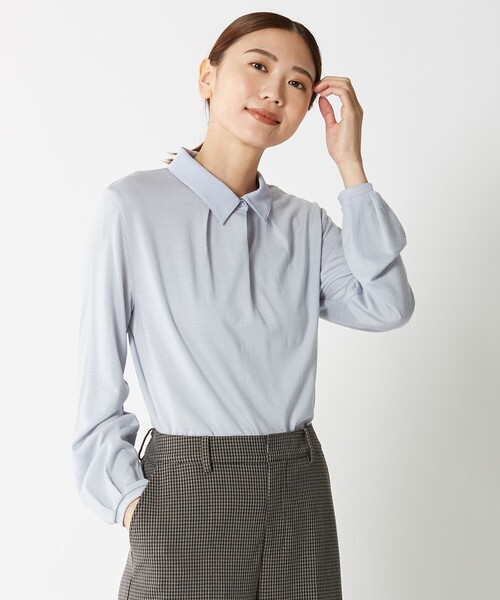 J.PRESS Ladies(J.プレス レディス)の「ウォッシャブルウールジャージー ボウタイ シャツ襟 カットソー(Tシャツ/カットソー・レディース・ピンク系/サックスブルー系/ライトグレー系/ワイン系・SMALL)」の10枚目の写真