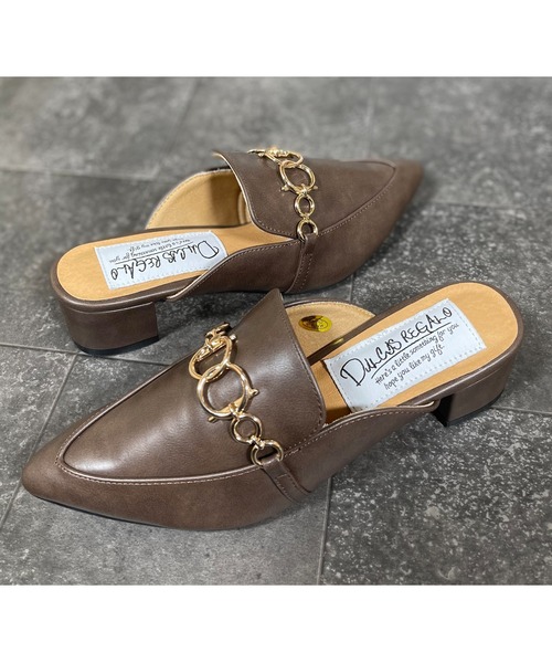 DULCIS REGALO（ドルキス レガロ）の「DulcisRegalo(ドルキスレガロ) ゴールドチェーン付きポインテッドトゥ ミュール（パンプス・レディース・ブラック/パイソン/ダークブラウン・M/L/LL/S）」の10枚目の写真