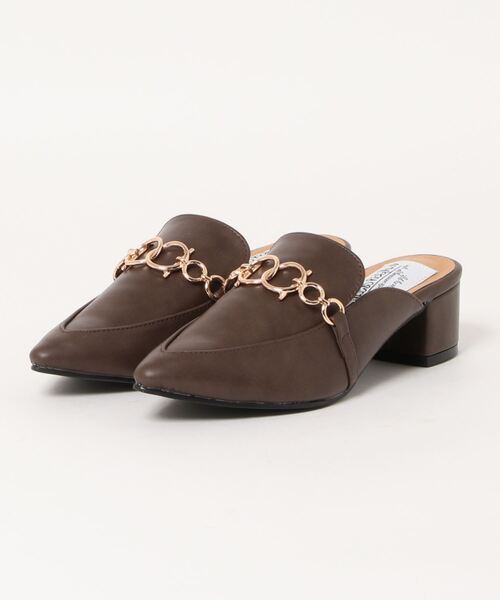 DULCIS REGALO（ドルキス レガロ）の「DulcisRegalo(ドルキスレガロ) ゴールドチェーン付きポインテッドトゥ ミュール（パンプス・レディース・ブラック/パイソン/ダークブラウン・M/L/LL/S）」の8枚目の写真