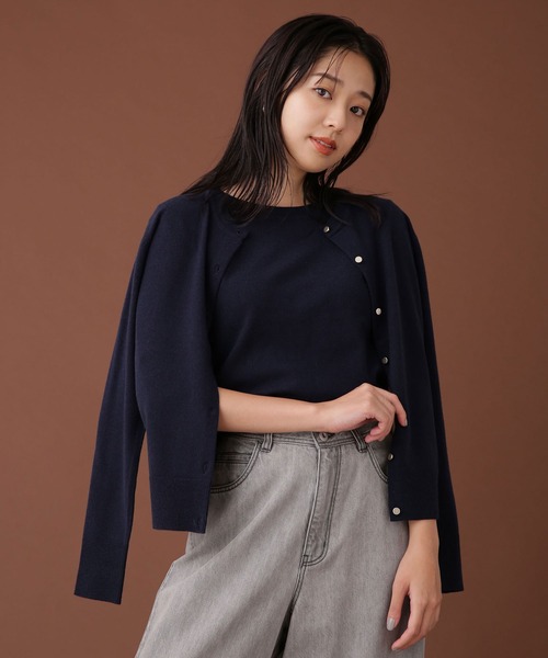 NANO universe（ナノユニバース）の「WEB限定/ゴールドボタンニットアンサンブル 長袖（アンサンブル・レディース・ネイビー/ブルーグリーン/アイボリー・FREE）」の3枚目の写真