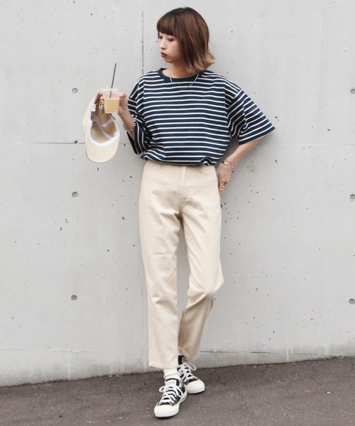 Chillfar（チルファー）の「テーパードカラーデニムパンツ（デニムパンツ・レディース・ブラック/ブラウン/サックスブルー/アイボリー/ダークブルー/グレイッシュベージュ/チャコール・MEDIUM/LARGE）」の9枚目の写真