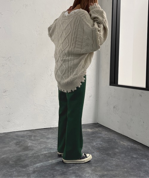 apres jour mignon(アプレジュールミニョン)の「ダメージケーブルニット【ZOZOTOWN限定アイテム】(ニット/セーター・レディース・ブラック/ダークグリーン/アイボリー/マスタード/オレンジ/ブルー・X-LARGE/フリー)」の20枚目の写真