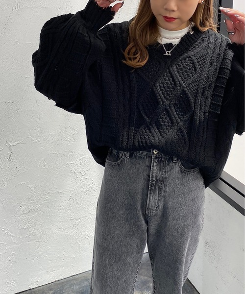 apres jour mignon(アプレジュールミニョン)の「ダメージケーブルニット【ZOZOTOWN限定アイテム】(ニット/セーター・レディース・ブラック/ダークグリーン/アイボリー/マスタード/オレンジ/ブルー・X-LARGE/フリー)」の22枚目の写真