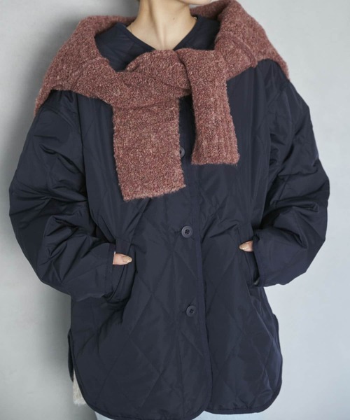 HEYUMM（ヘユム）の「ノーカラーキルティングショートジャケット（その他アウター・レディース・ネイビー/オリーブ/アイボリー・ONE）」の3枚目の写真