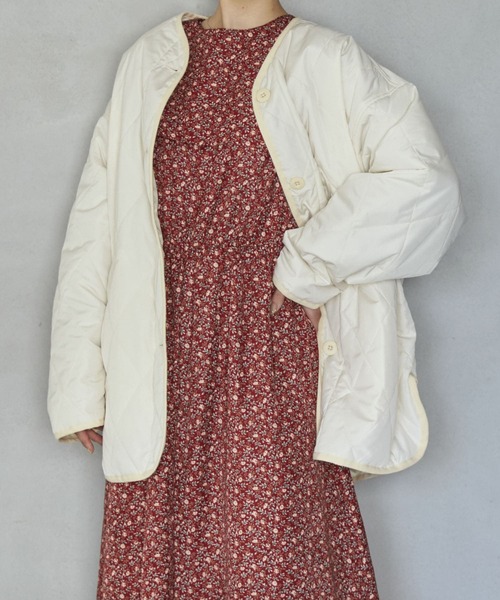 HEYUMM（ヘユム）の「ノーカラーキルティングショートジャケット（その他アウター・レディース・ネイビー/オリーブ/アイボリー・ONE）」の13枚目の写真