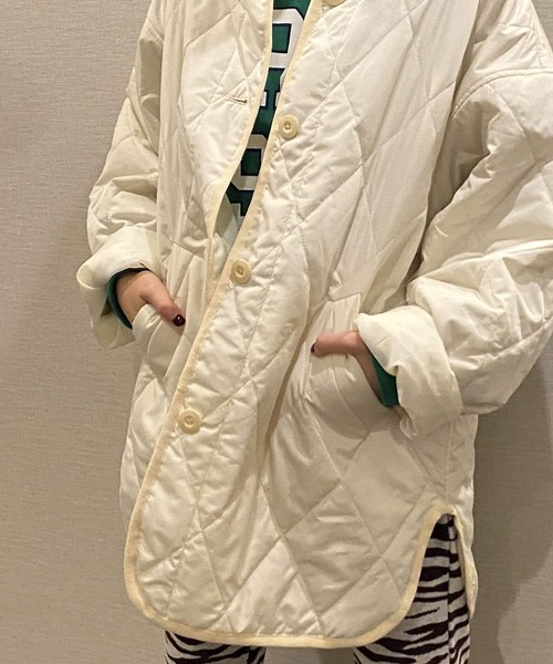 HEYUMM（ヘユム）の「ノーカラーキルティングショートジャケット（その他アウター・レディース・ネイビー/オリーブ/アイボリー・ONE）」の14枚目の写真