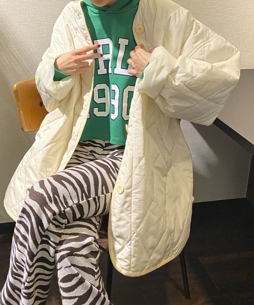 HEYUMM（ヘユム）の「ノーカラーキルティングショートジャケット（その他アウター・レディース・ネイビー/オリーブ/アイボリー・ONE）」の19枚目の写真