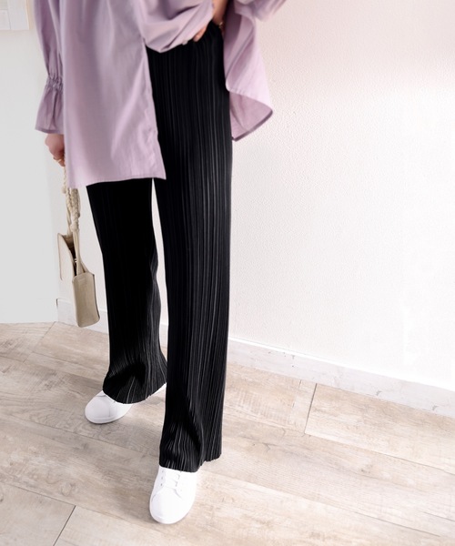 classicalelf(クラシカルエルフ)の「【低身長・高身長対応】自分好みの丈感に!セルフカットフレアプリーツカラーイージーパンツ(その他パンツ・レディース・ブラック/ベージュ/グリーン系その他/ピンク/チャコールグレー/キャメル・MEDIUM/X-LARGE)」の12枚目の写真
