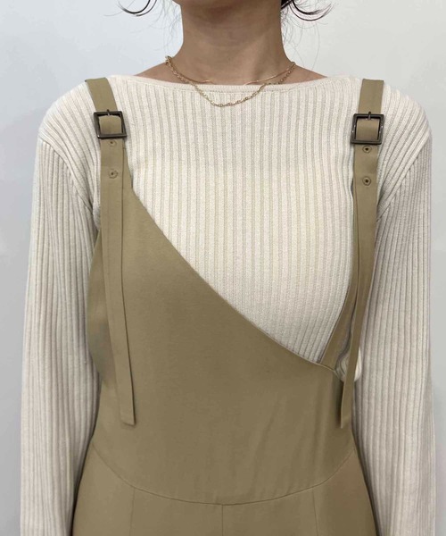 CAPRICIEUX LE'MAGE(カプリシューレマージュ)の「アシメワイドサロペット(サロペット/オーバーオール・レディース・ベージュ/ブラック・FREE)」の7枚目の写真