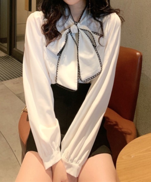 everycoco(エブリーココ)の「ピコレースボウタイクラシカルブラウス◇(シャツ/ブラウス・レディース・ブラック/ホワイト・FREE)」の3枚目の写真