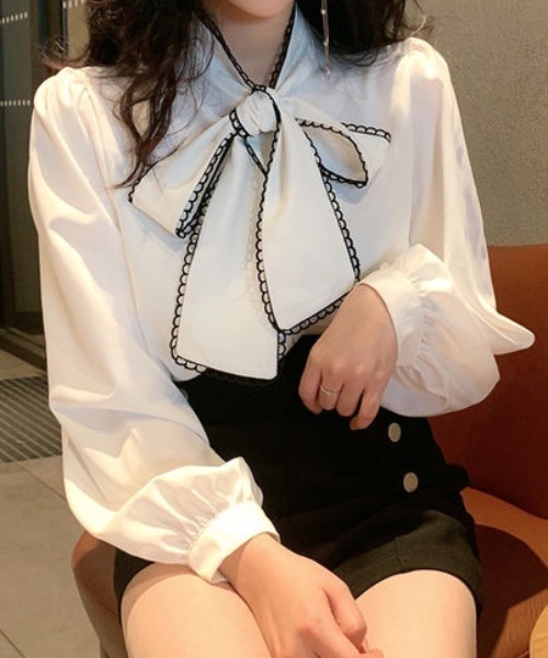 everycoco(エブリーココ)の「ピコレースボウタイクラシカルブラウス◇(シャツ/ブラウス・レディース・ブラック/ホワイト・FREE)」の5枚目の写真