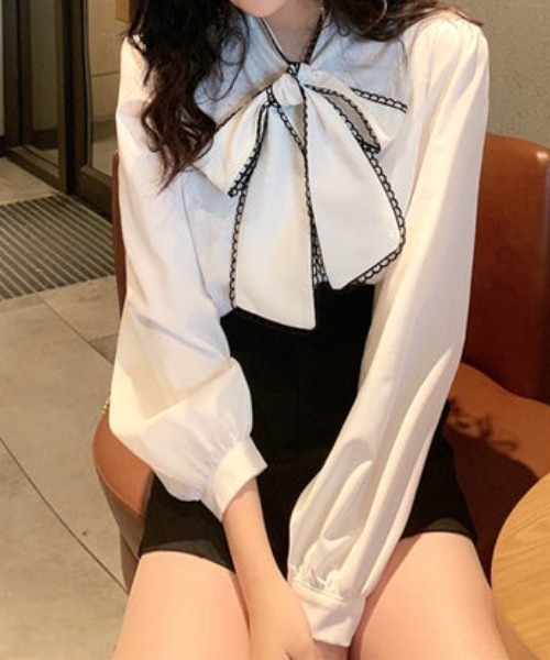 everycoco(エブリーココ)の「ピコレースボウタイクラシカルブラウス◇(シャツ/ブラウス・レディース・ブラック/ホワイト・FREE)」の6枚目の写真