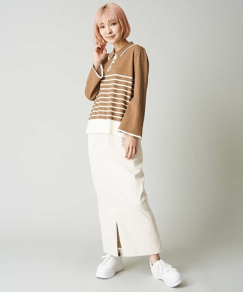 A de a.v.v（アードアー・ヴェ・ヴェ）の「配色ラガーボーダーニット（ニット/セーター・レディース・ホワイト/ブラック/アイボリー・FREE）」の5枚目の写真