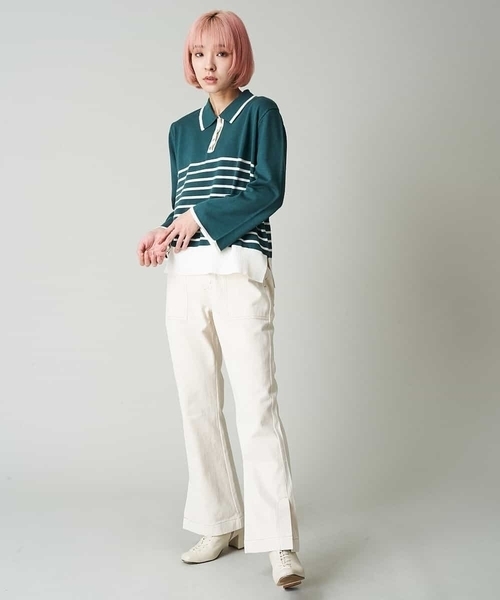 A de a.v.v（アードアー・ヴェ・ヴェ）の「配色ラガーボーダーニット（ニット/セーター・レディース・ホワイト/ブラック/アイボリー・FREE）」の4枚目の写真