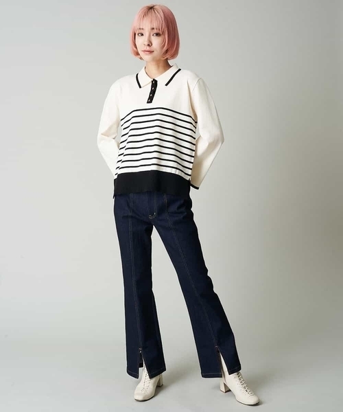 A de a.v.v（アードアー・ヴェ・ヴェ）の「配色ラガーボーダーニット（ニット/セーター・レディース・ホワイト/ブラック/アイボリー・FREE）」の9枚目の写真