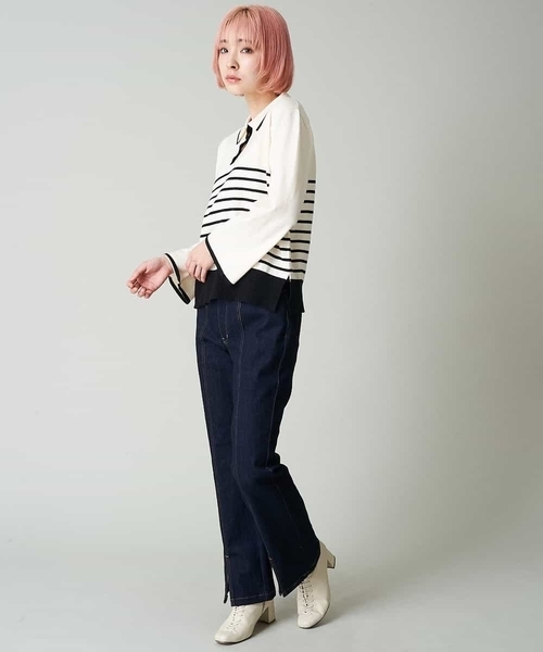 A de a.v.v（アードアー・ヴェ・ヴェ）の「配色ラガーボーダーニット（ニット/セーター・レディース・ホワイト/ブラック/アイボリー・FREE）」の13枚目の写真