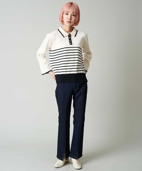 A de a.v.v（アードアー・ヴェ・ヴェ）の「配色ラガーボーダーニット（ニット/セーター・レディース・ホワイト/ブラック/アイボリー・FREE）」の6枚目の写真