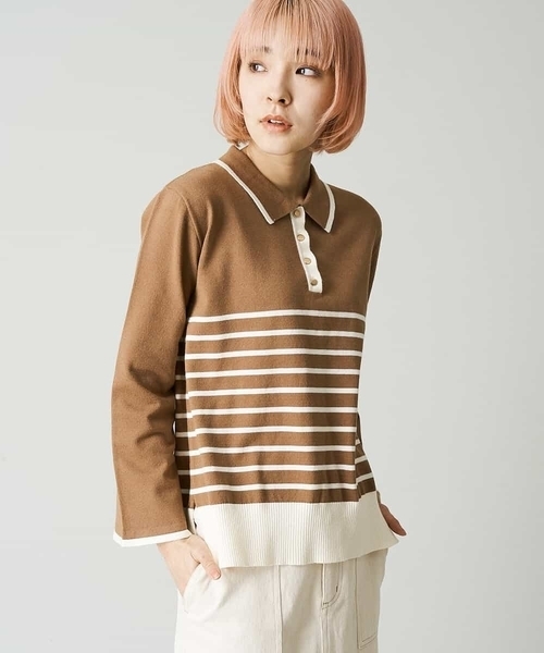 A de a.v.v（アードアー・ヴェ・ヴェ）の「配色ラガーボーダーニット（ニット/セーター・レディース・ホワイト/ブラック/アイボリー・FREE）」の8枚目の写真