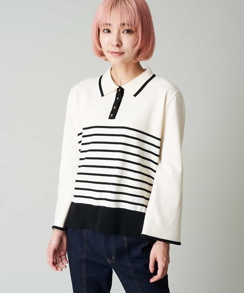 A de a.v.v（アードアー・ヴェ・ヴェ）の「配色ラガーボーダーニット（ニット/セーター・レディース・ホワイト/ブラック/アイボリー・FREE）」の12枚目の写真