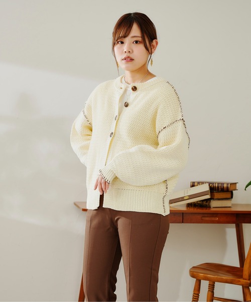 CPCM(シーピーシーエム)の「前後2WAYステッチニット(カーディガン/ボレロ・レディース・アイボリー/グリーン/ブルー/ピンク・FREE)」の12枚目の写真