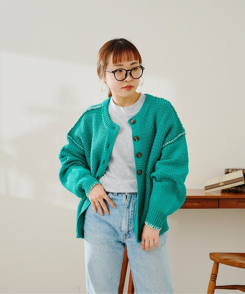 CPCM(シーピーシーエム)の「前後2WAYステッチニット(カーディガン/ボレロ・レディース・アイボリー/グリーン/ブルー/ピンク・FREE)」の9枚目の写真